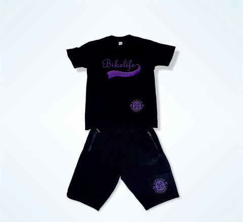 Team Spirit shorts set   Black w/ purple