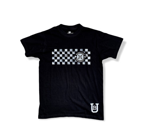 Racing strip tee  Black w/ white