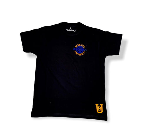 Men simple tee Black w/ orange & Royal blue