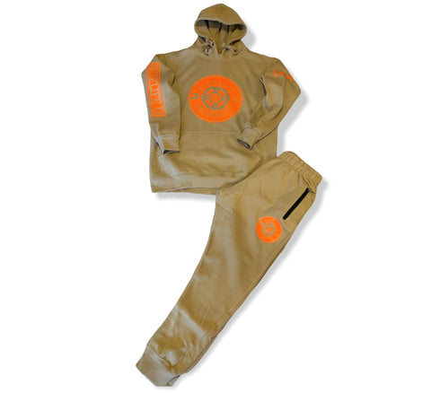Classic jogging suit Beige w/ neon orange