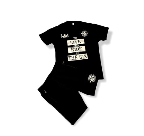 THE 6IX jogger shorts set   Black w/ white