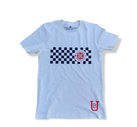 Racing strip tee  white w/ red & black