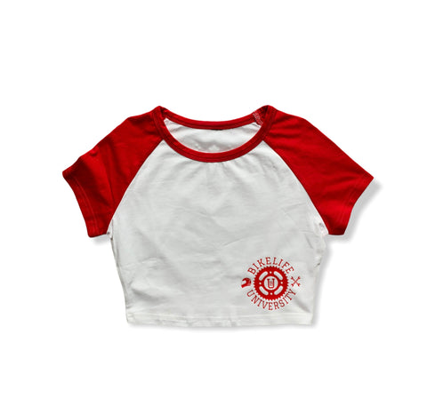 Women raglan crop top Red & white
